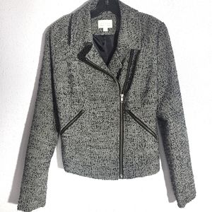 Hinge black and white tweed cropped moto jacket size Medium
